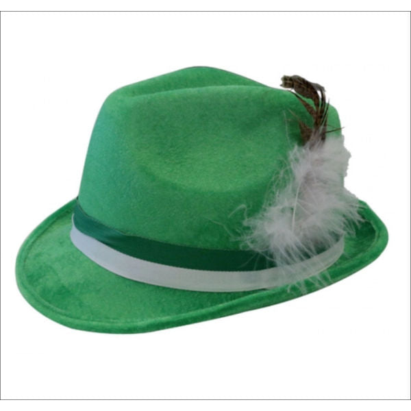 Oktoberfest Green German Hat w/Feather