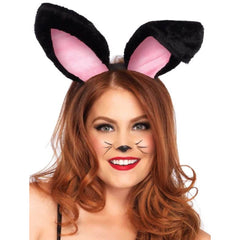 Black Plush Bunny Ears with Pink Lining by Leg Avenue – Front View