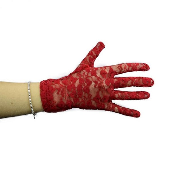Gloves - Short Red Lace