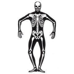 Skeleton 2nd Skin Glow in Dark - Adult, black body suit with concealed fly and under chin opening GID.