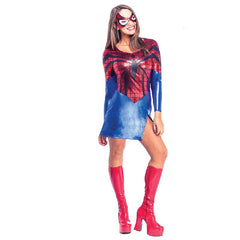 spidergirl ladies costume, long sleeve dress  with slit up the side and metallic finish plus mask.