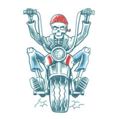 Tinsley FX Temp Tattoo - Biker skeleton riding a motor bike.