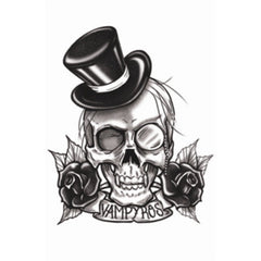 Tinsley FX Temp Tattoo - Vampyros, skull with top hat and roses.