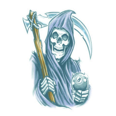 Tinsley FX Temp Tattoo - Reaper with sickle and bowling ball.
