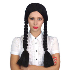 Wednesday wig, black plaits without fringe.