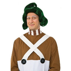 oompa loompa wig for adults, iconic green wig with large fringe slicked back.