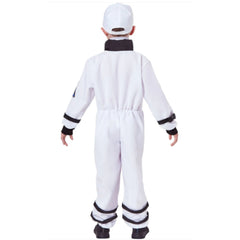Child wearing a white astronaut costume with matching cap for Book Week, career day, Science Week and space-themed dress-up