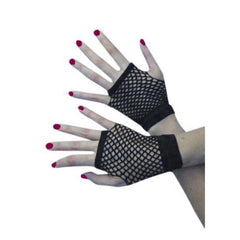 Black wrist-length fishnet gloves for costumes