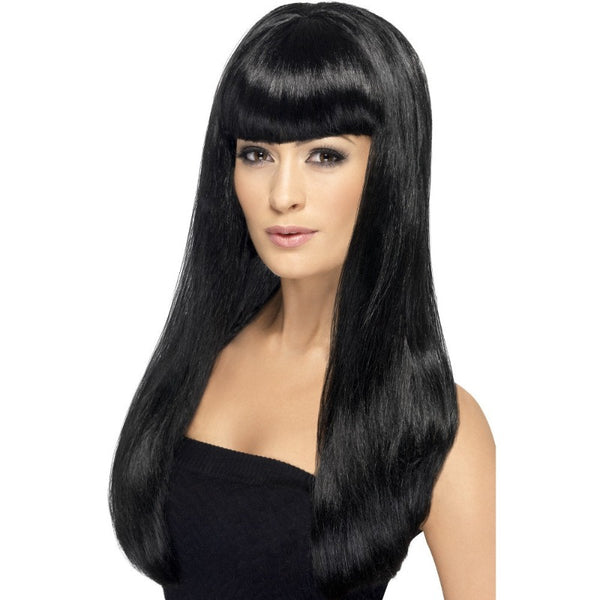 Black long straight wig with fringe, Babelicious style