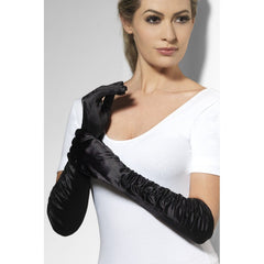 Black ruched long gloves for 1920s or Hollywood costumes