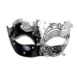 Black and silver filigree masquerade eye mask with diamantes and ribbon ties 