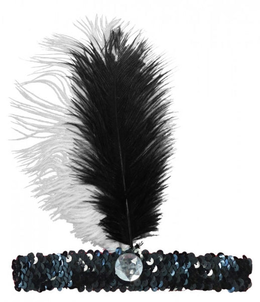 20's Headband Sequined - Black and White