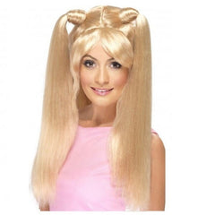 Blonde wig with high ponytails and fringe – 1990s pop star style