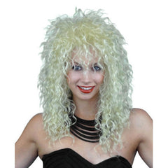 blonde 80's style rock chick wig, unisex, crimped style.