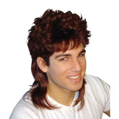 brown mullet wig, short on top.