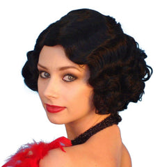 Cabaret black 20's style wig with soft pin curls.
