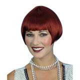 Charleston auburn bob wig, cheek-length 1920s flapper hairstyle in smooth synthetic fibre.