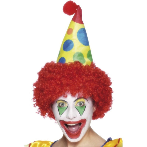 Colourful clown hat with attached hair