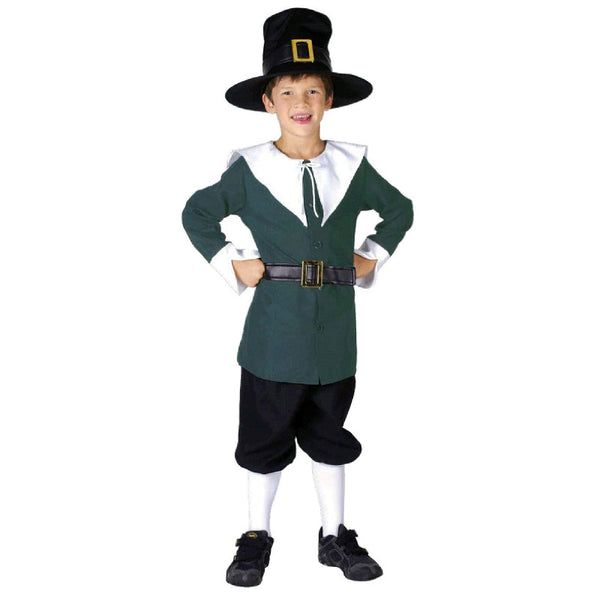 Child wearing a Colonial Boy costume with shirt, pants, belt and hat for Book Week and Australian History dress-up.