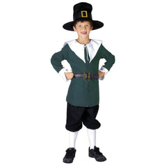 Child wearing a Colonial Boy costume with shirt, pants, belt and hat for Book Week and Australian History dress-up.