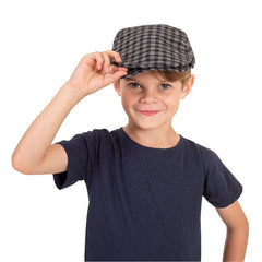 Chequered colonial flat cap for children with adjustable Velcro strap