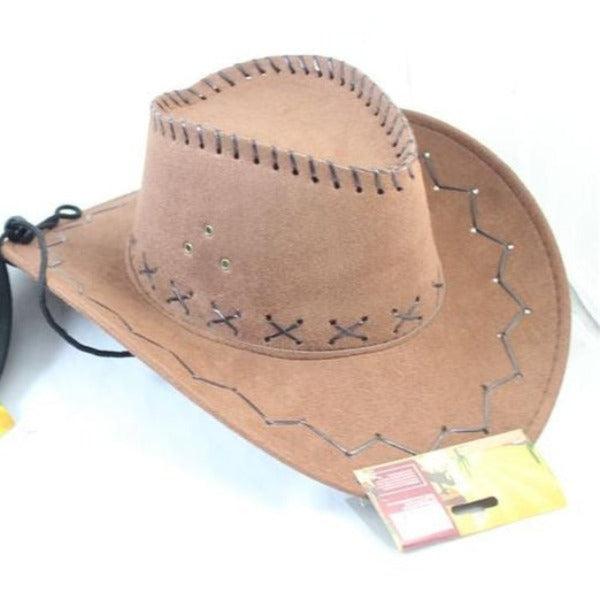 Cowboy Ranch Hat in light brown with contrasting stitching and adjustable chin strap