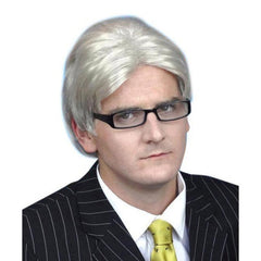 Short silver grey current affairs host wig for old man or TV presenter costumes, made from deluxe smooth fibre.
