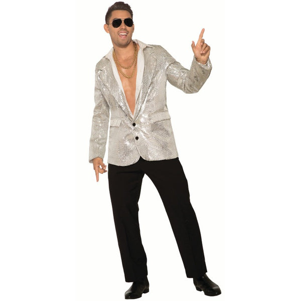 Disco silver sequin blazer for men. Blazer is made from silver sequin fabric.