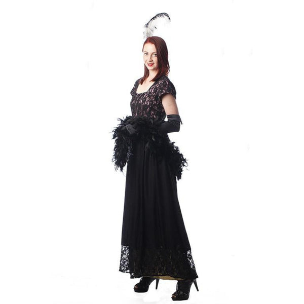 Downton style Edwardian dress hire with long vintage gown silhouette