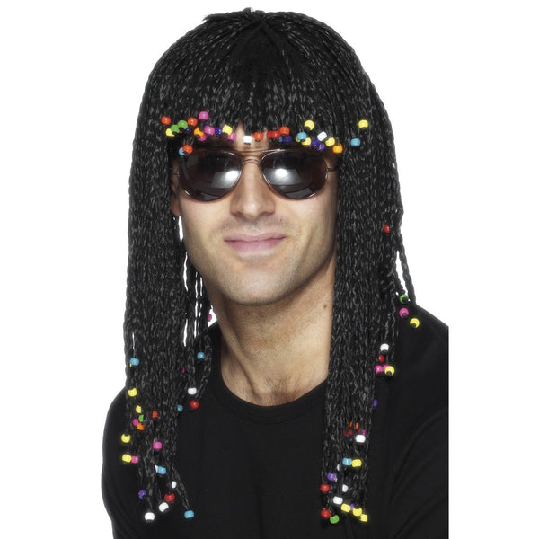 Black Braided Wig with Beads