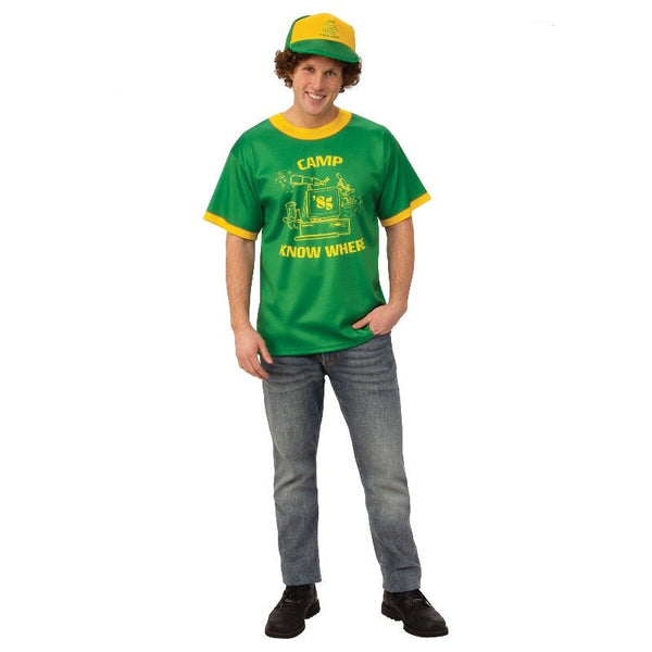 Dustin Camp know where stranger things t-shirt adult, green shirt with logo and yellow trim.