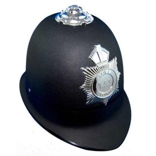 English Bobby helmet costume accessory. Classic British police helmet for adult costumes.
