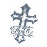 Faith Cross temporary tattoo by Tinsley Transfers. Realistic cross design for costumes or themed events.
