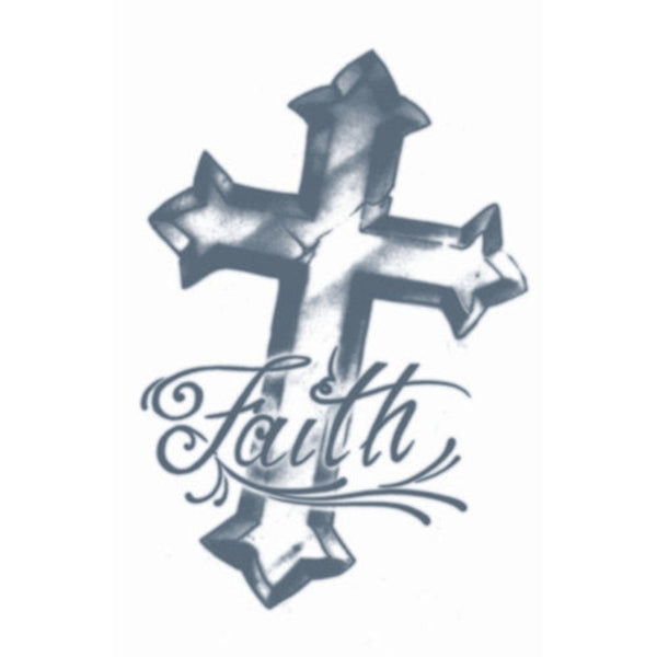 Faith Cross temporary tattoo by Tinsley Transfers. Realistic cross design for costumes or themed events.