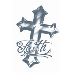 Faith Cross temporary tattoo by Tinsley Transfers. Realistic cross design for costumes or themed events.