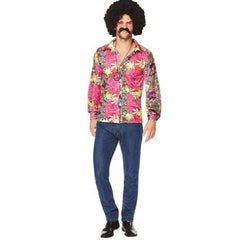 Flower Power Shirt with colourful retro floral print, 60s/70s hippie costume