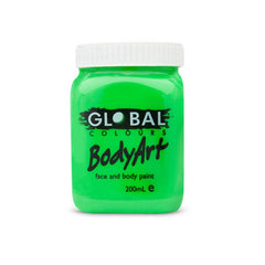 Fluro green UV reactive face and body paint by Global – non-toxic water-based paint for costumes, cosplay, and festivals