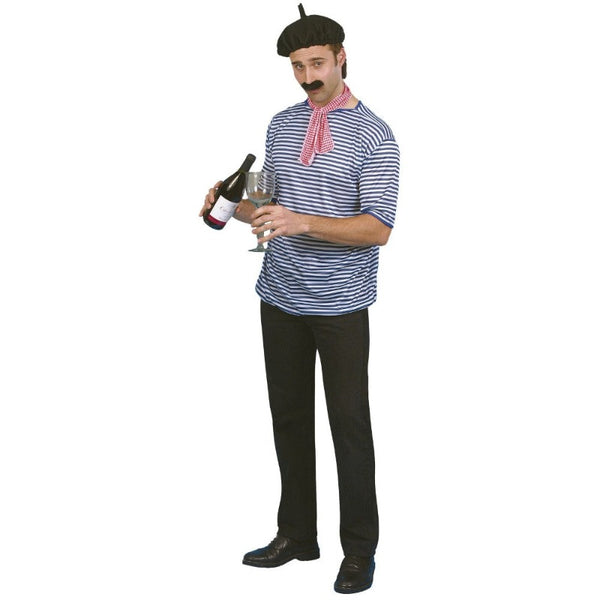 French costume set with striped shirt, scarf, beret, and moustache