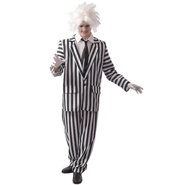 Ghost Black & White Striped Men's Halloween Costume