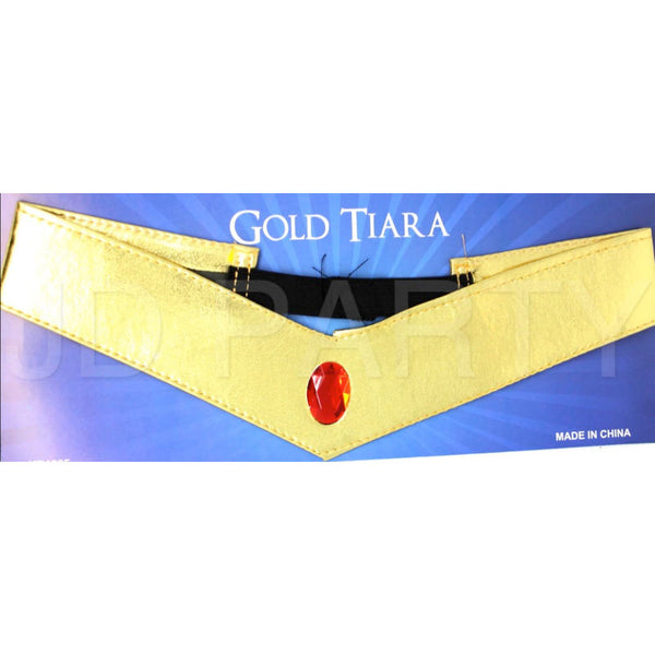 Gold superhero tiara with red diamante and elastic back, perfect for cosplay and superhero costumes.