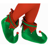 Adult green and red elf shoes with curled toes, Christmas costume footwear