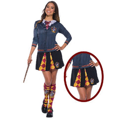 gryffindor skirt adult teen size, black with two pleats with print and emblem.