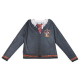 gryffindor costume top with printed image to reflect a cardigan, shirt and tie.