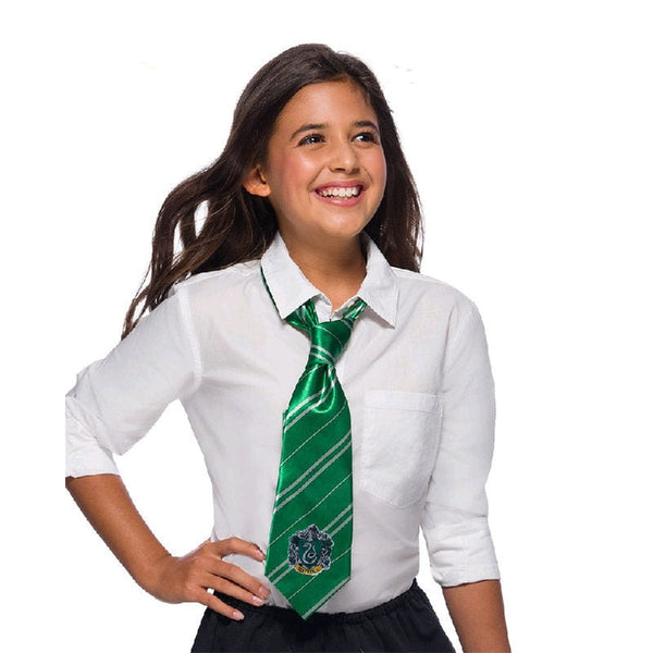 slytherin tie in green with emblem.