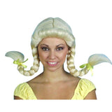 Heidi blonde plaits wig with wire and fringe that curls up.