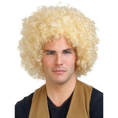 Blonde afro costume wig with fluffy curls and stretch cap