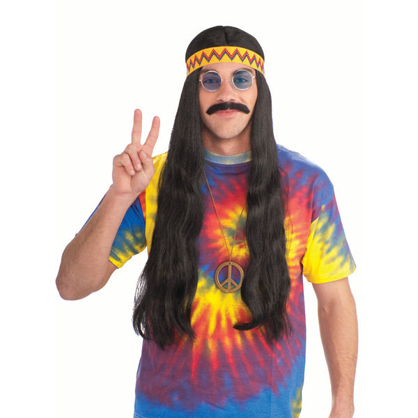 Hippie Dude Wig with Headband - Black
