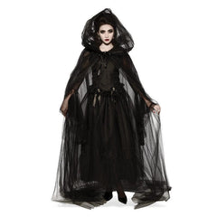 Hooded cap black tulle womens, sheer tulle cape, ankle length, lots of fabric.
