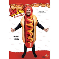 Adult hot dog costume with bun and mustard print – perfect for food-themed parties, Mad Mondays, or novelty dress-ups
