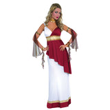 Imperial Empress Toga Costume, white dress with burgundy trim and armbands.